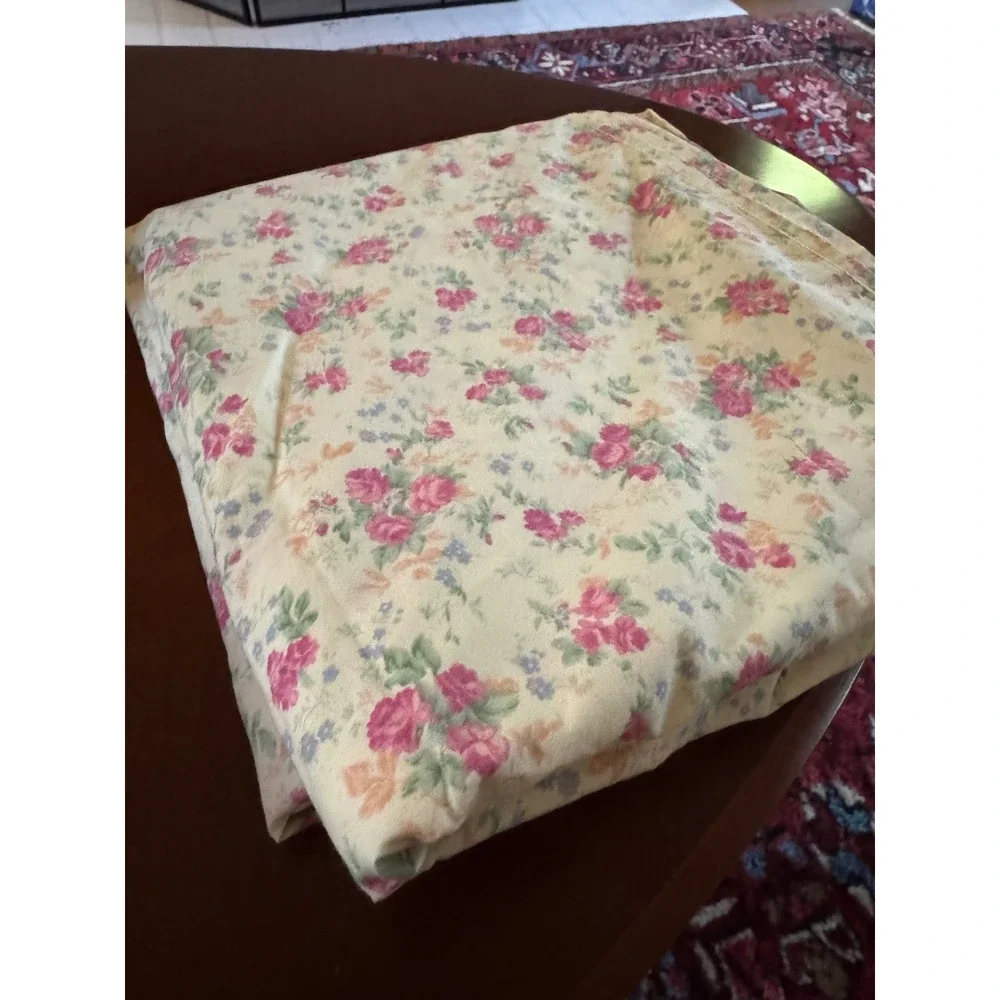 Vintage Ralph Lauren Shelter Island Full Flat Sheet Cotton Floral Pink Roses USA